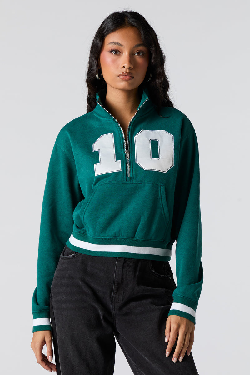 Twill Embroidered Quarter Zip Fleece Sweatshirt